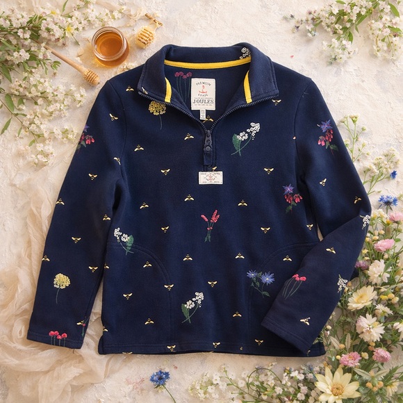 Joules Tops - Joules Bee & Wildflower Half Zip Pullover Navy Sweatshirt UK 8 US 4